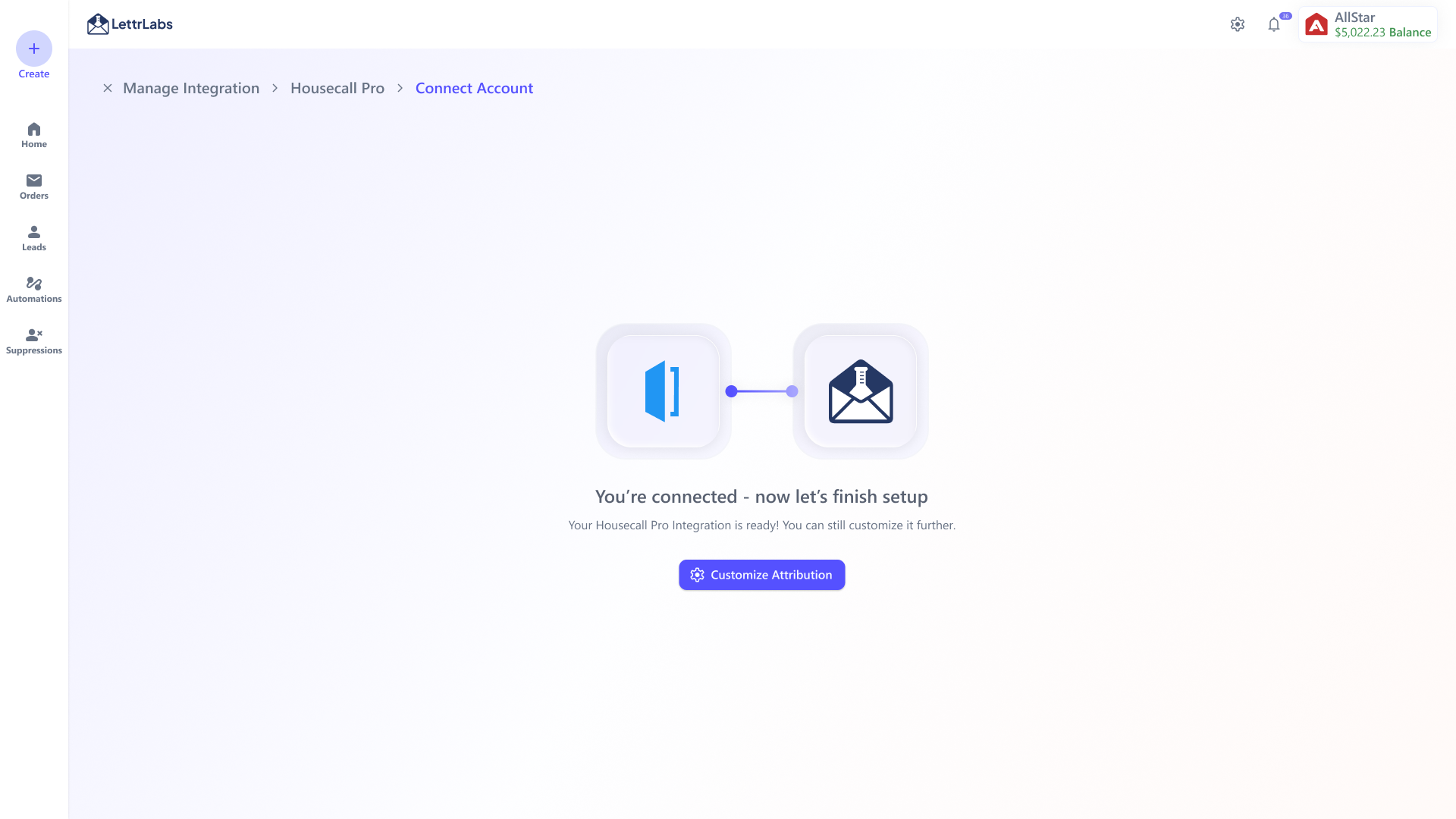 You are connected, now finish setup with a clear next action