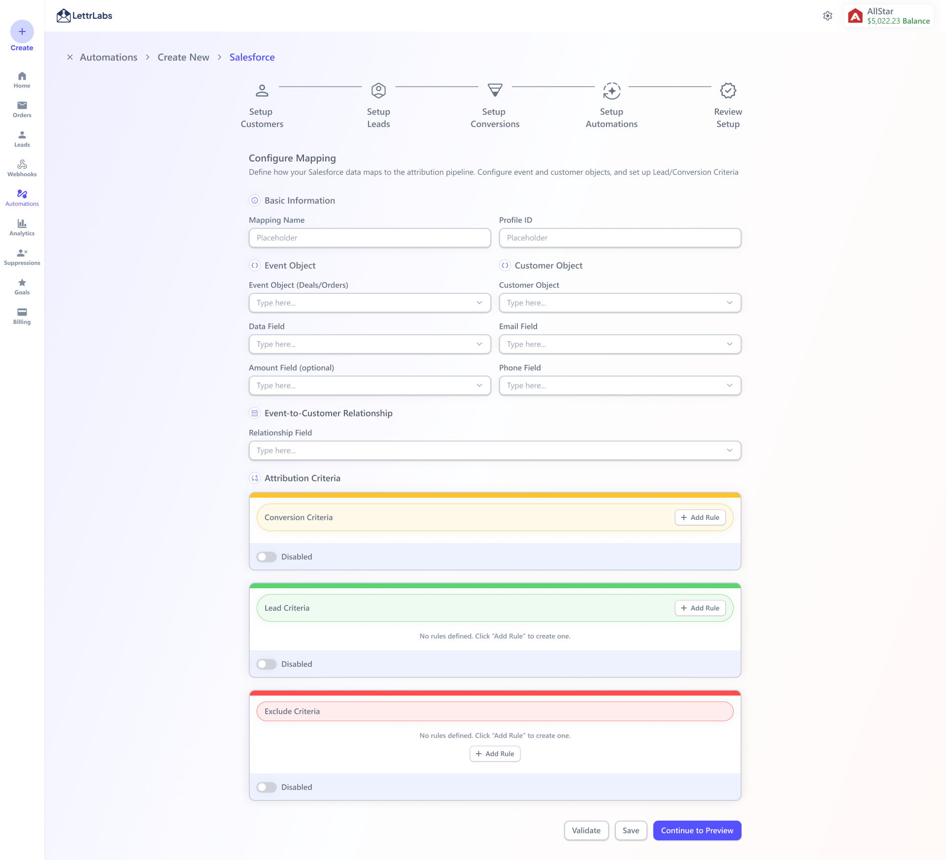 V1: conversion, lead, and exclude rule builders