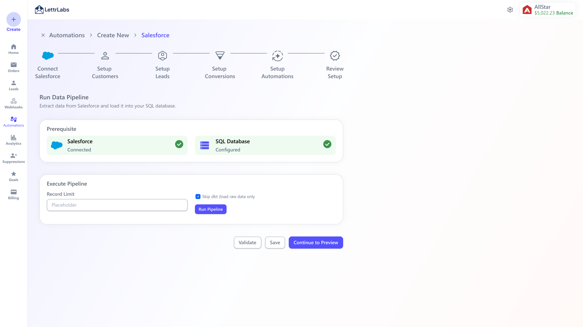 V1: run an extract-and-load pipeline into SQL