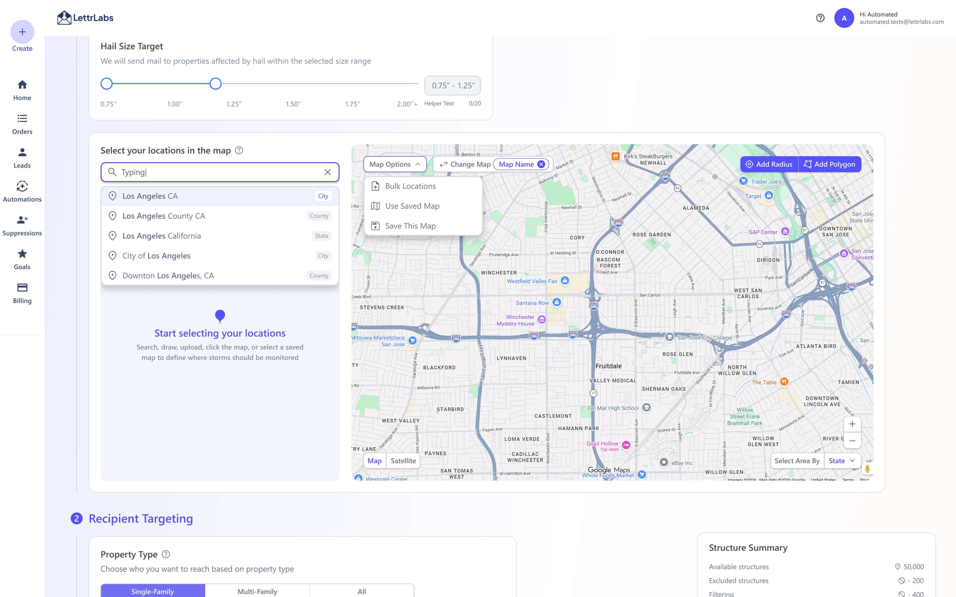 New map workflow with reusable map controls, map context, and audience actions.