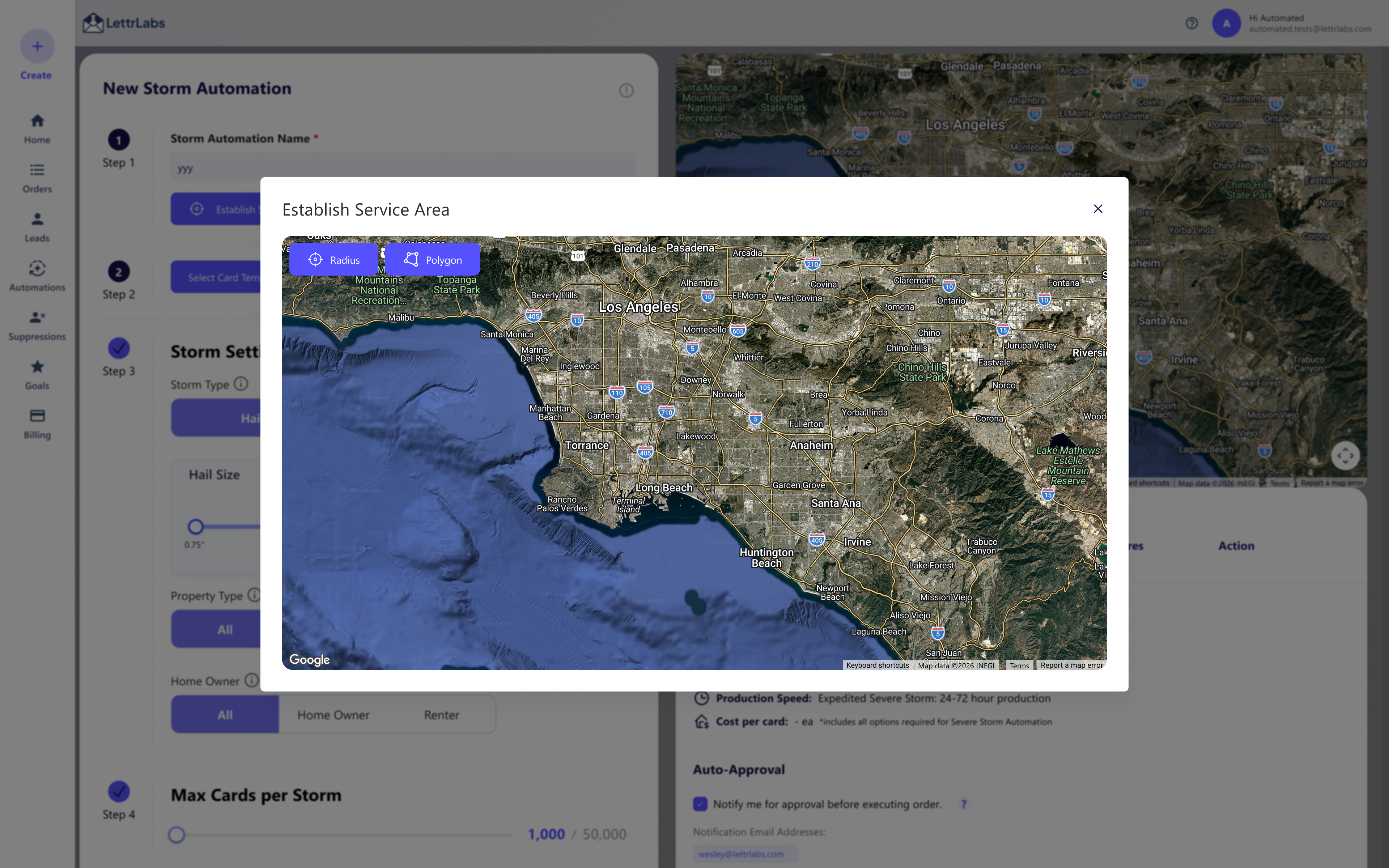 Old map workflow inside an automation modal.