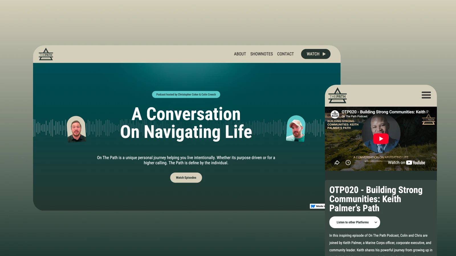 On The Path Podcast, episode site on desktop and mobile
