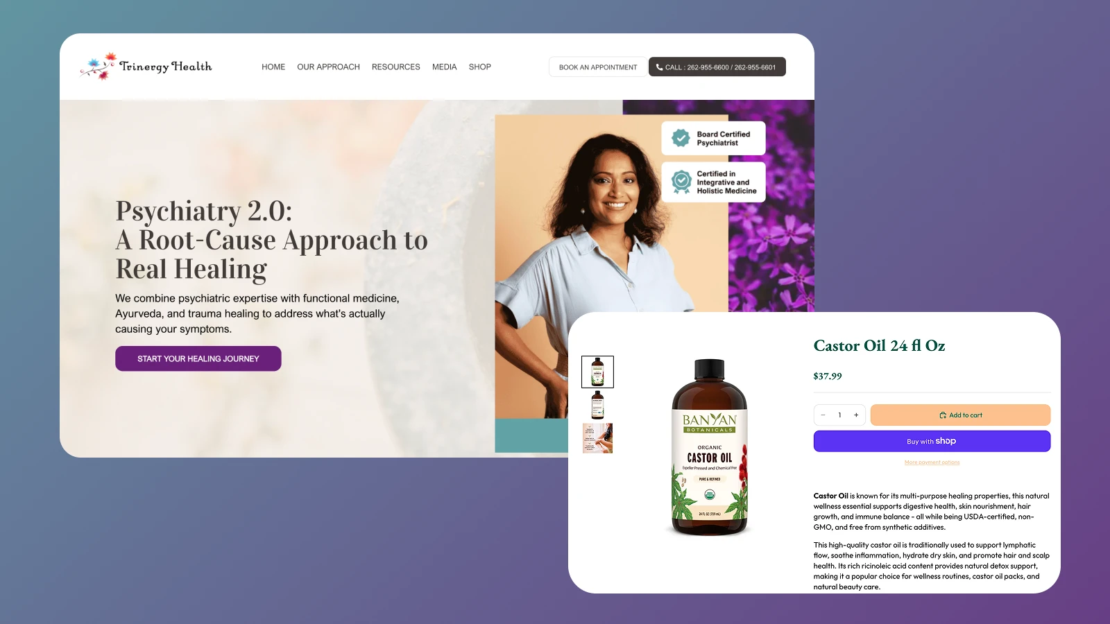 Trinergy Health, integrative psychiatry site and wellness store